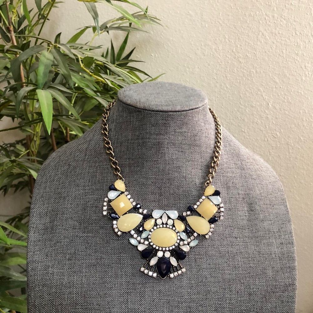 NWT Park Lane Statement Piece Bib Crystal Jewelry Necklace Blue Yellow Gold Tone